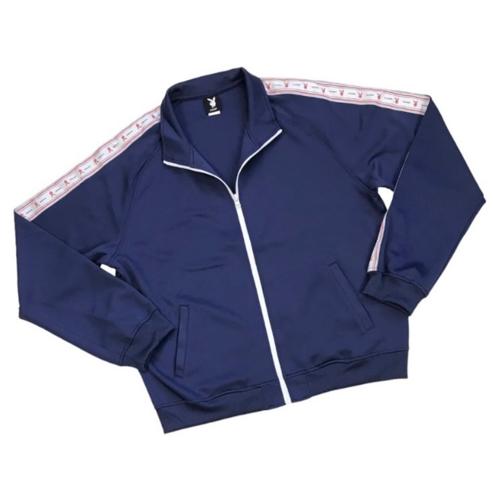 Playboy Men’s size XS track jacket navy blue coat side stripe  full zip up new